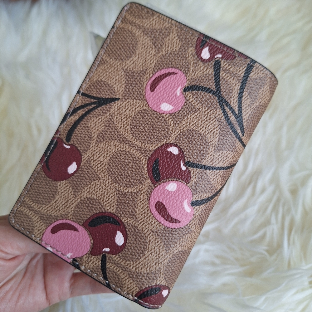 NWT Coach Medium Corner Zip Wallet In Signature Canvas With Cherry Print CZ342 - Picture 2 of 8